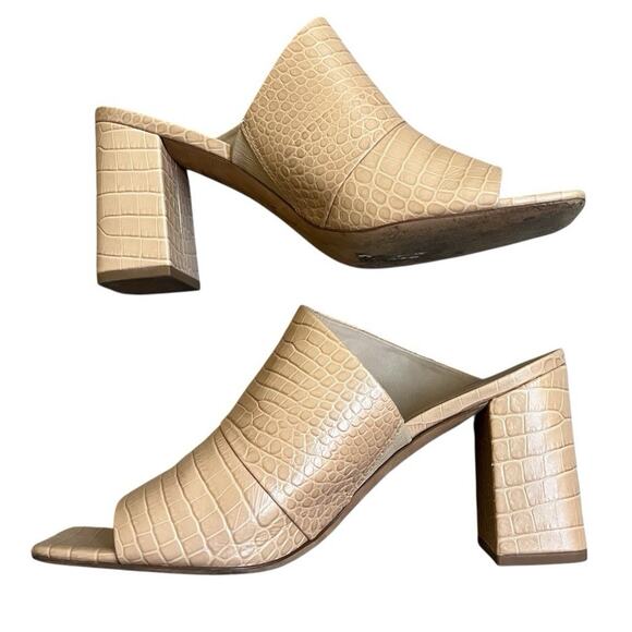 Vince Nelda Cappuccino Croc Embossed Leather Square Toe Slide Sandal Sz 41 US 11 - Picture 4 of 8